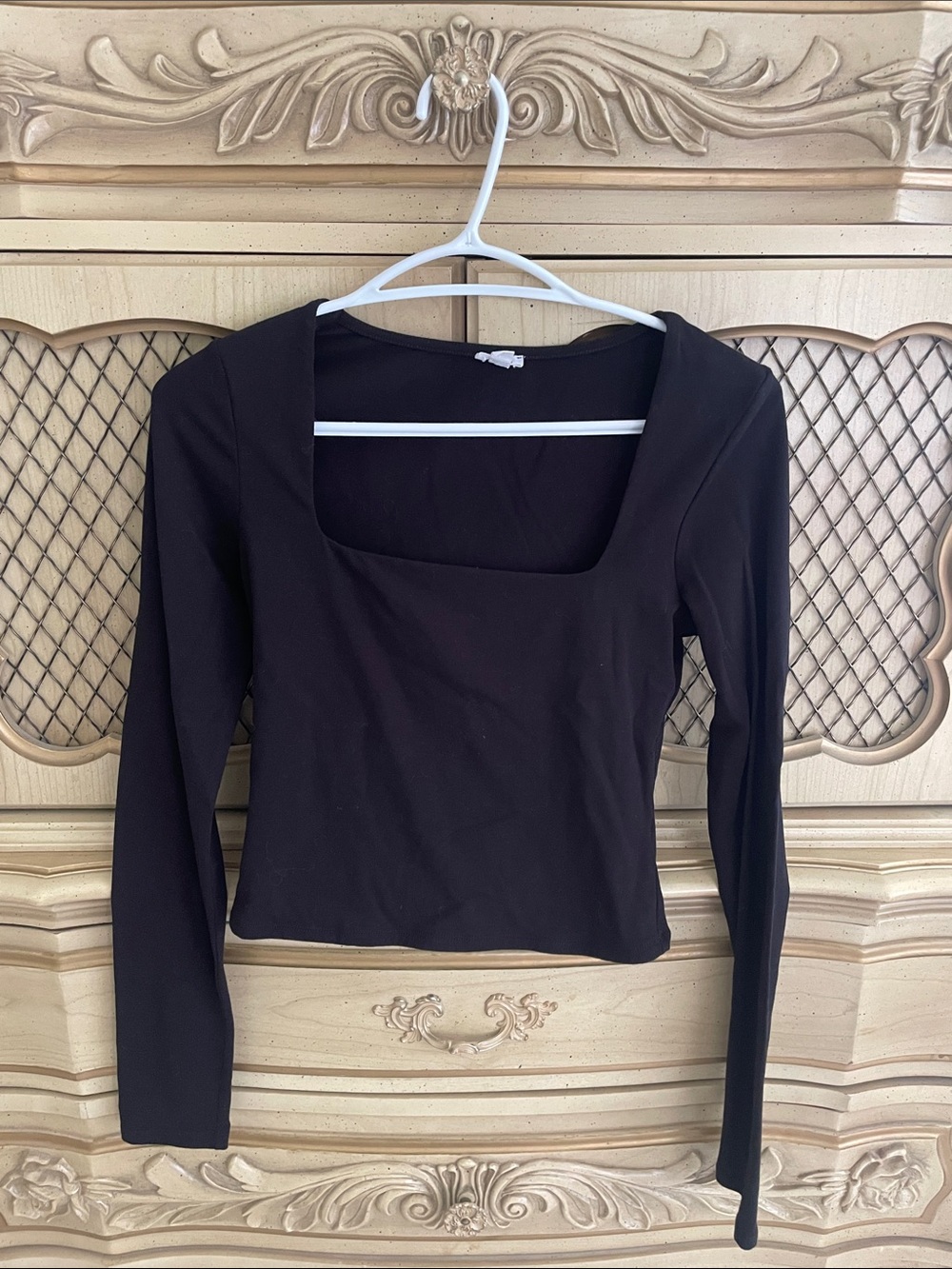 Garage Black Long-Sleeve Square Neck Top